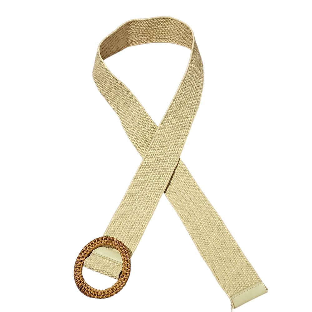 Straw Woven Stretch Belt Rattan Buckle Boho Coastal Womens Large Resort Classic